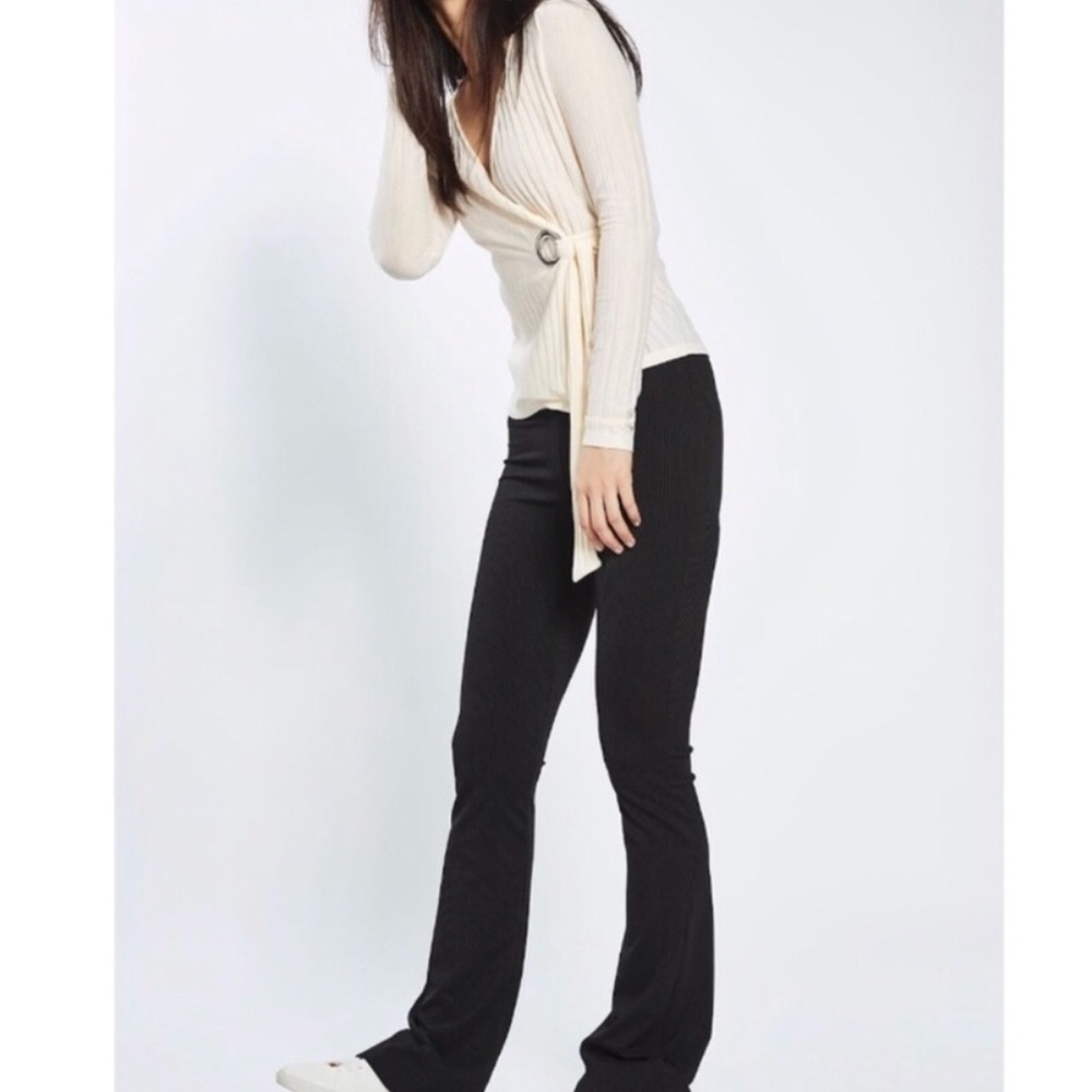 Topshop pleated cream wrap long sleeve top